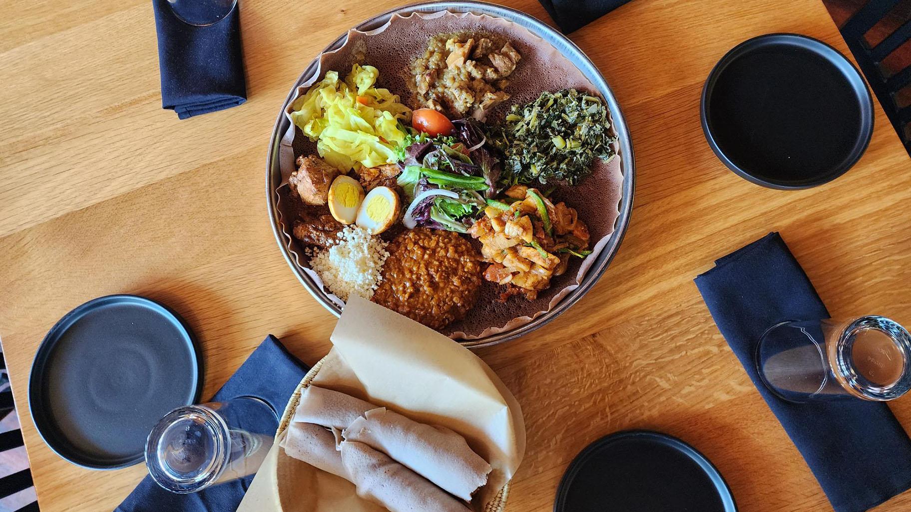 A dish from Demera Restaurant, an Ethiopian eatery in the Uptown neighborhood. (Erica Gunderson / WTTW News)