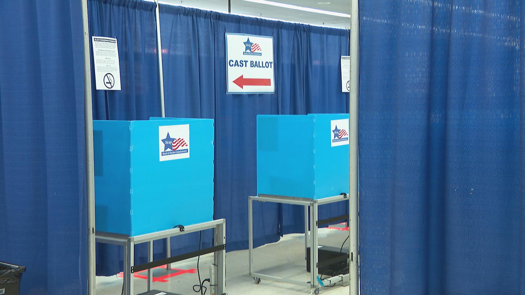 File photo of voting booths in Chicago. (WTTW News) 