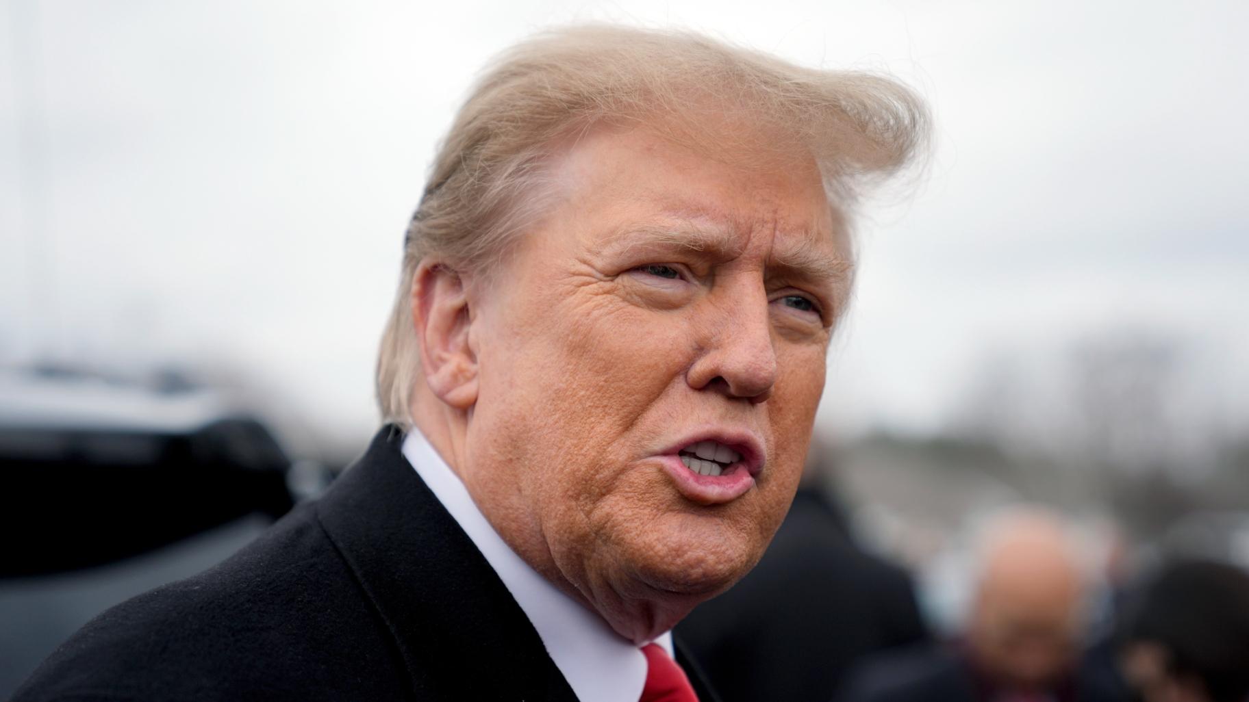 Republican presidential candidate former President Donald Trump addresses members of the press during a campaign stop in Londonderry, N.H., Tuesday, Jan. 23, 2024. (Matt Rourke / AP Photo)
