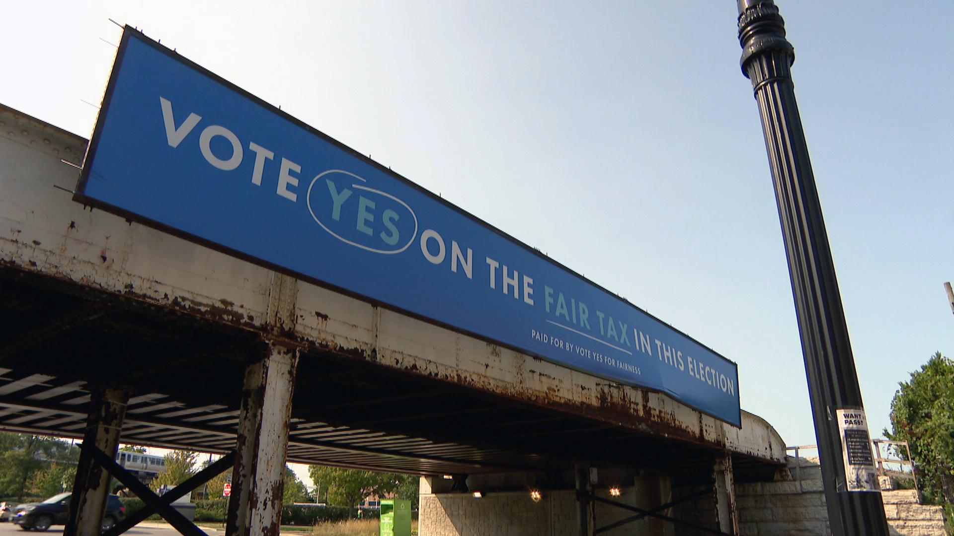 A billboard in Chicago promotes voting in favor of the so-called fair tax in the November 2020 election. (WTTW News)
