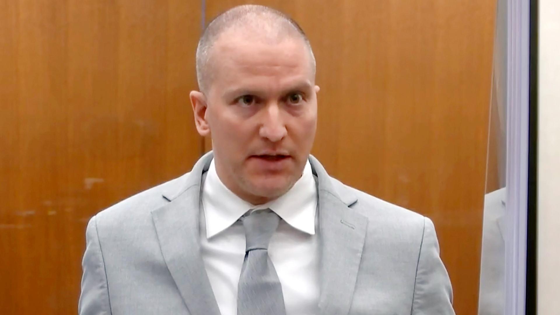 Former Minneapolis police Officer Derek Chauvin addresses the court as Hennepin County Judge Peter Cahill presides over Chauvin’s sentencing at the Hennepin County Courthouse in Minneapolis June 25, 2021.  (Court TV via AP, Pool, File)