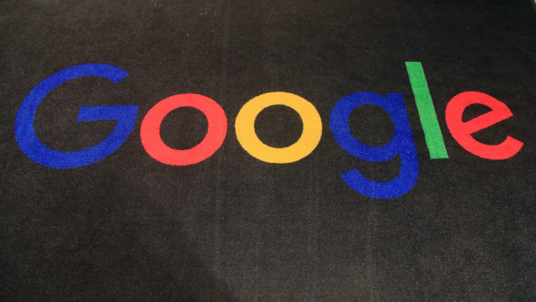 The logo of Google is displayed on a carpet at the entrance hall of Google France in Paris, on Nov. 18, 2019. (AP Photo / Michel Euler, File)