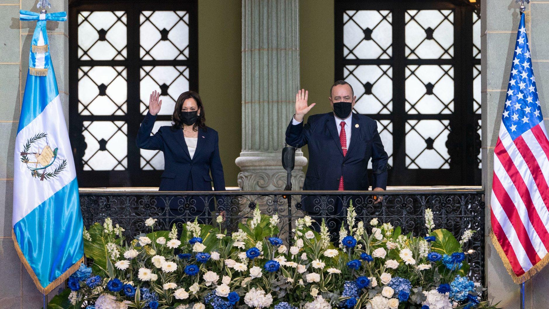Vice President Kamala Harris and Guatemalan President Alejandro Giammattei, pose for an official photograph, Monday, June 7, 2021, at the National Palace in Guatemala City. (AP Photo / Jacquelyn Martin)