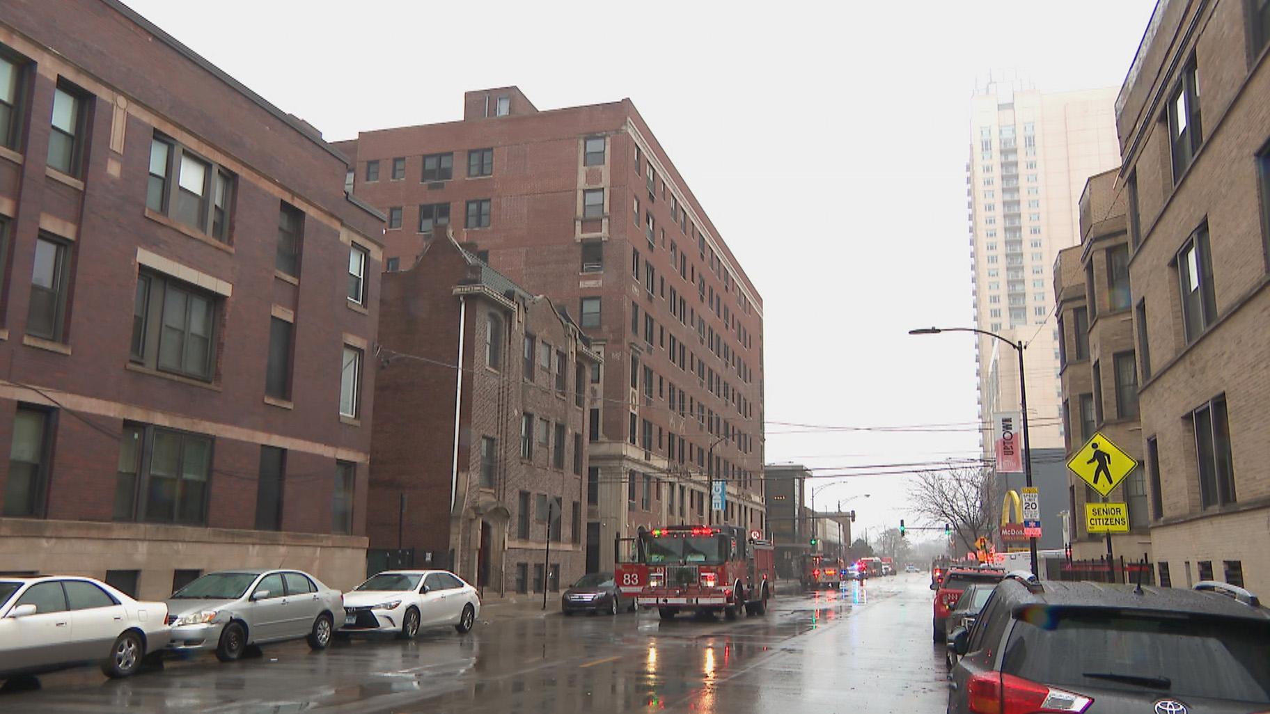 Chicago Fire Department crews on the scene after a high-rise fire in the 1000 block of West Foster on Dec. 29, 2023. (WTTW News)