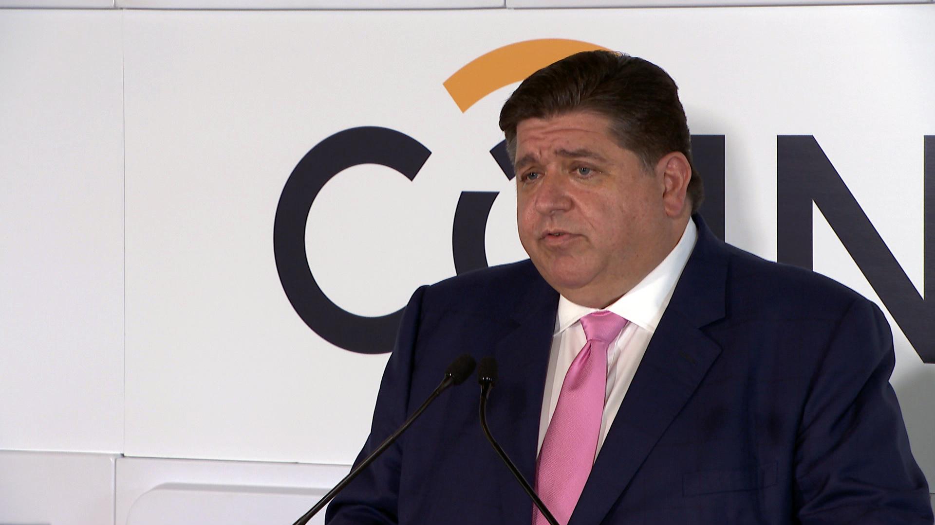 Gov. J.B. Pritzker talks about the surge in COVID-19 cases in Illinois at an unrelated news conference on Tuesday, Aug. 25, 2021. (WTTW News)