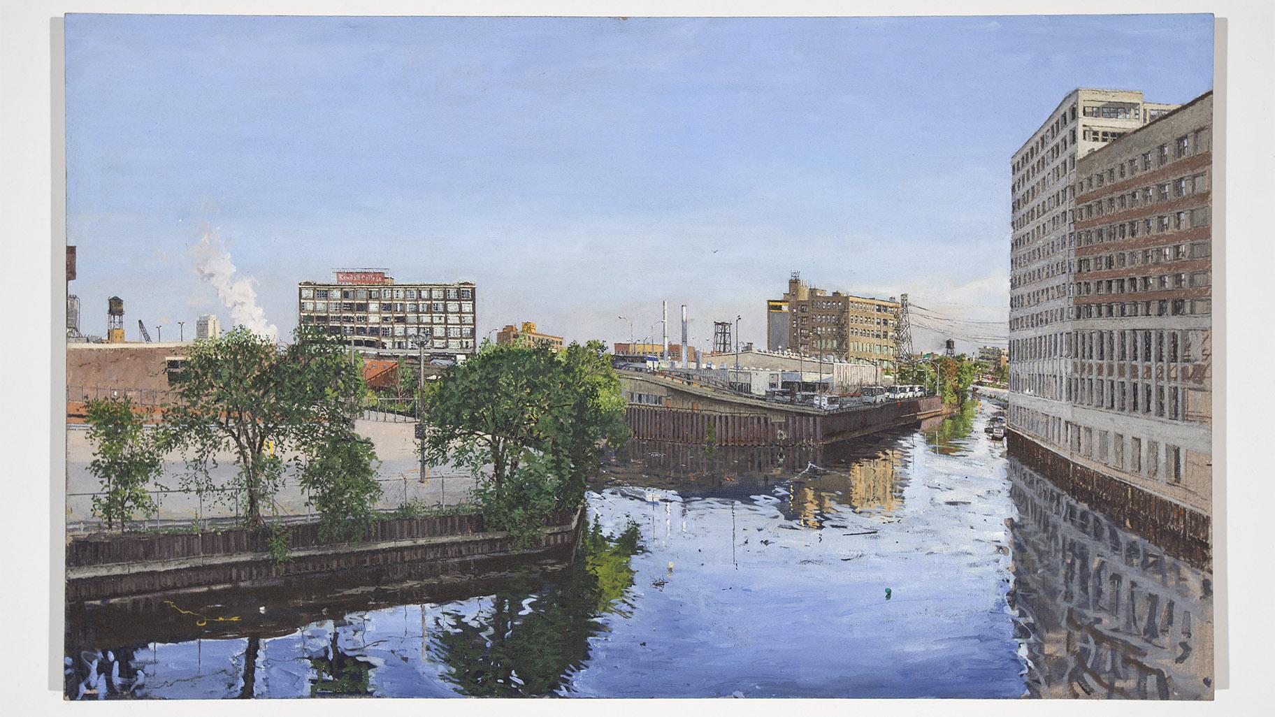 A painting of a fork in the Chicago river by Andy Paczos. (Photo by Dimitre Photography, Chicago)