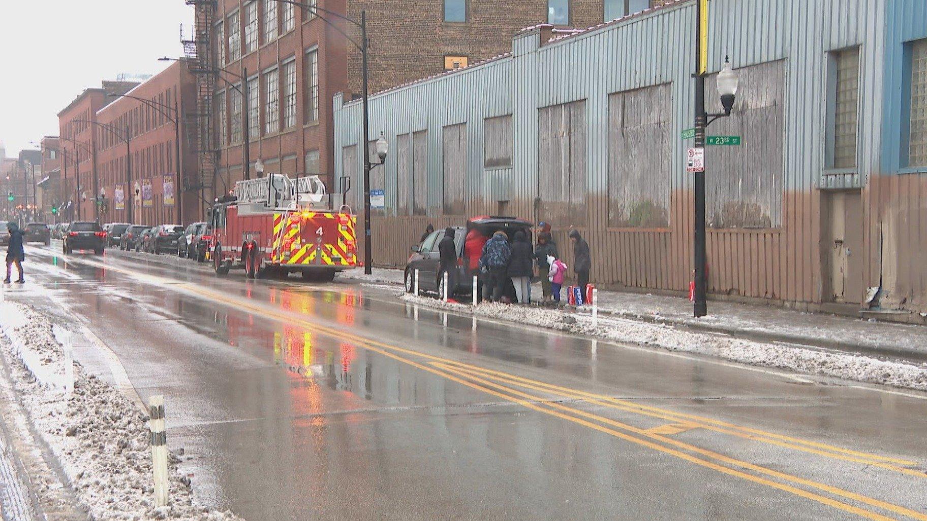 The former industrial building at 2241 S. Halsted St. that has been converted into the city's largest shelter. (WTTW News)