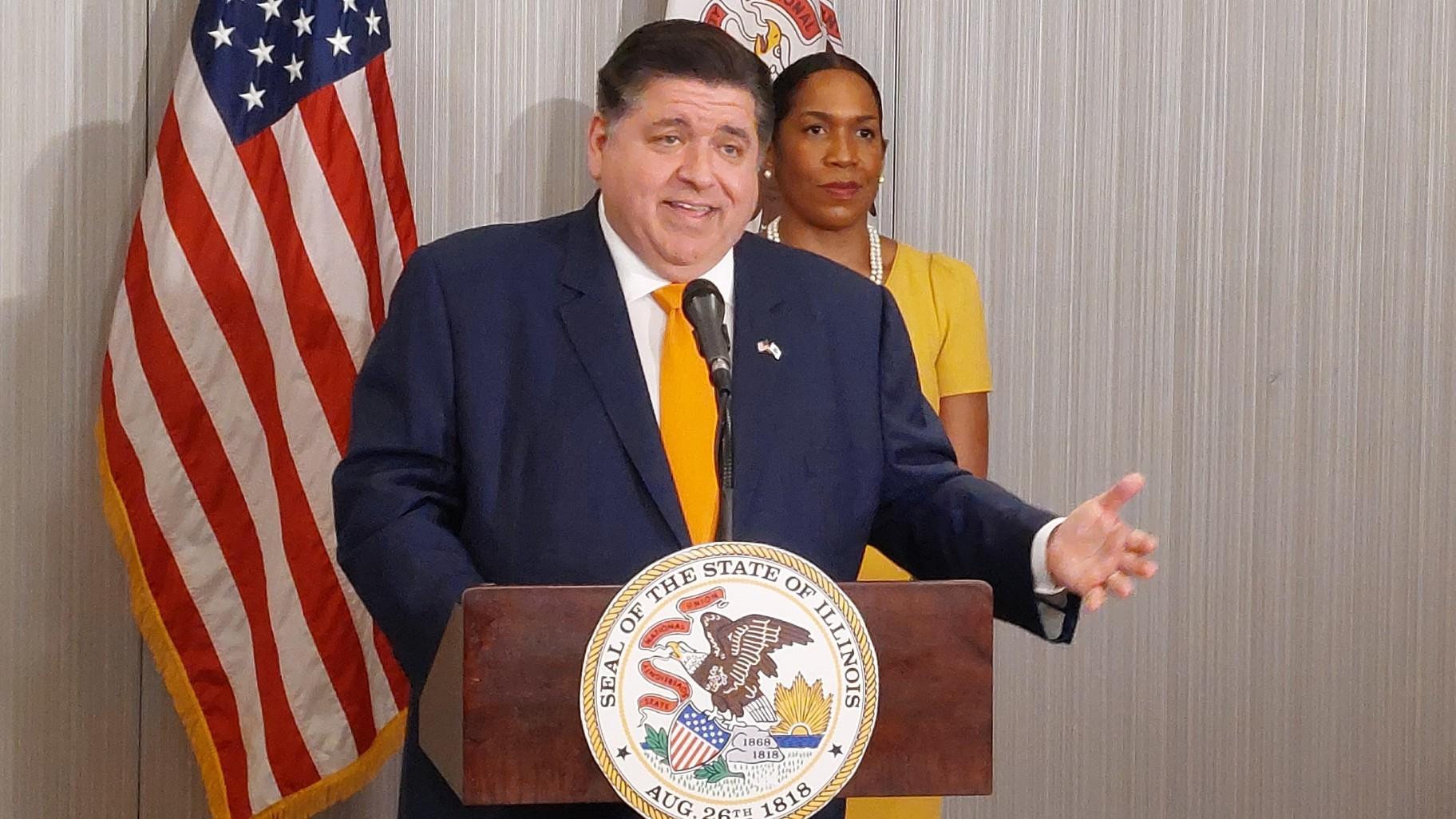 Gov. J.B. Pritzker speaks the day after his re-election on Nov. 9, 2022. (Alonzo Stallings / WTTW News)