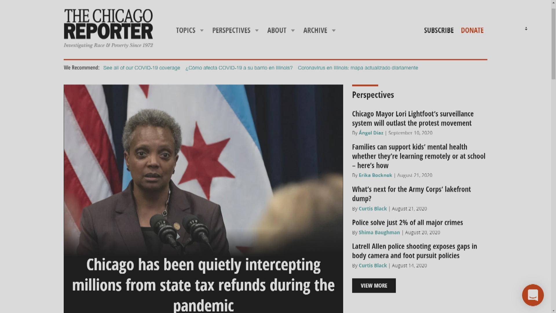 A screenshot shows the homepage of The Chicago Reporter website on Oct. 7, 2020. (WTTW News)