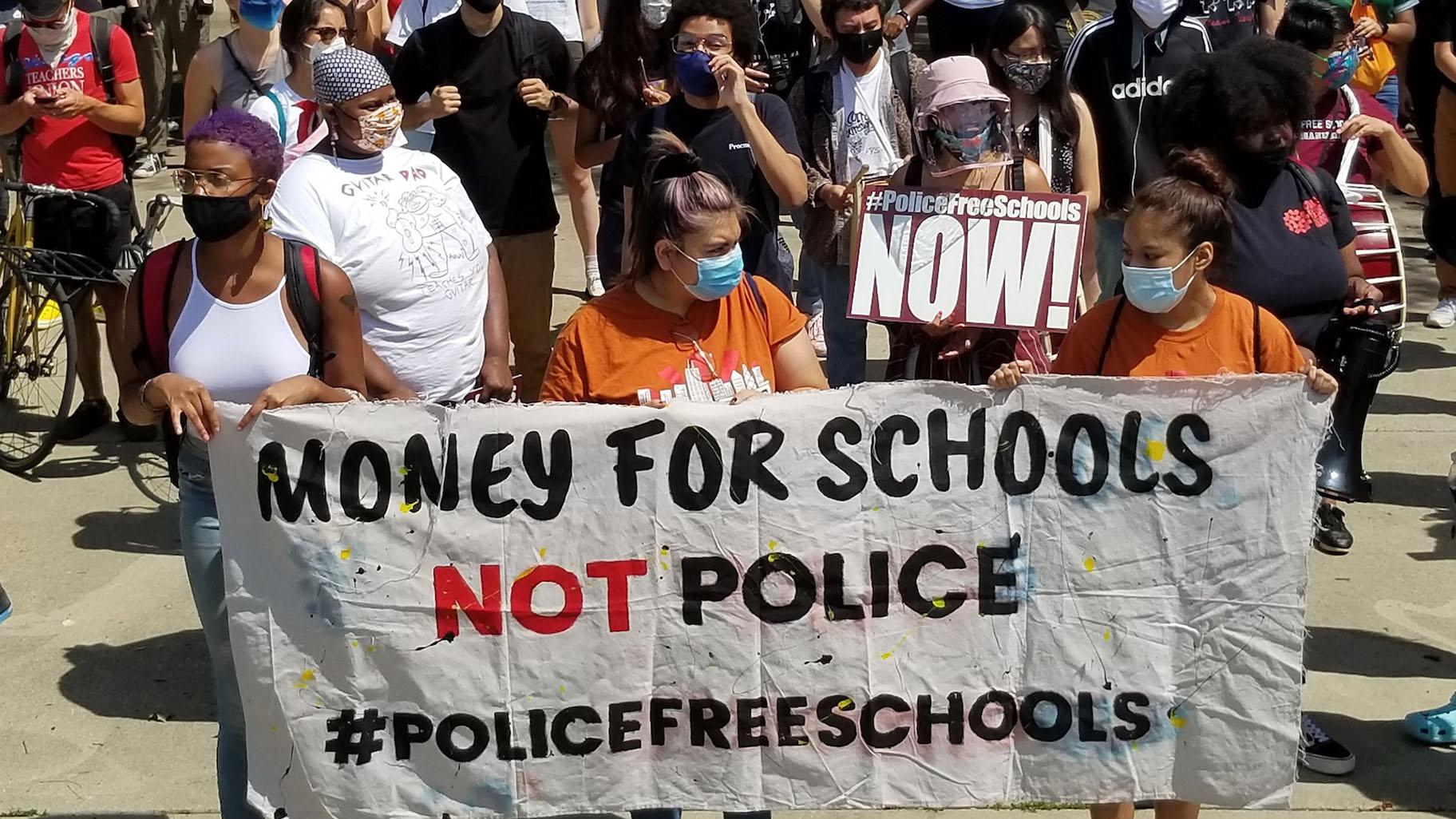 Youth activists organized a peaceful march to then-Mayor Lori Lightfoot’s home on Aug. 13, 2020, to demand the removal of resource officers from Chicago Public Schools. (Matt Masterson / WTTW News)