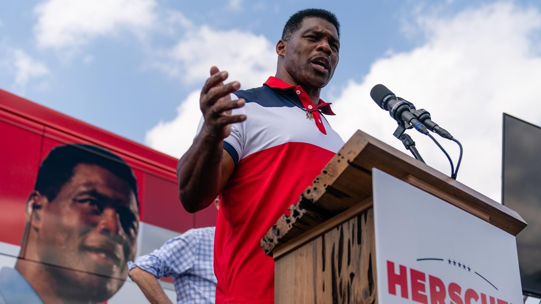 Georgia Republican Senate candidate Herschel Walker, here in Carrollton, Georgia on Oct. 11, 2022, described himself during a campaign speech in January as living in Texas. (Elijah Nouvelage / Getty Images via CNN)