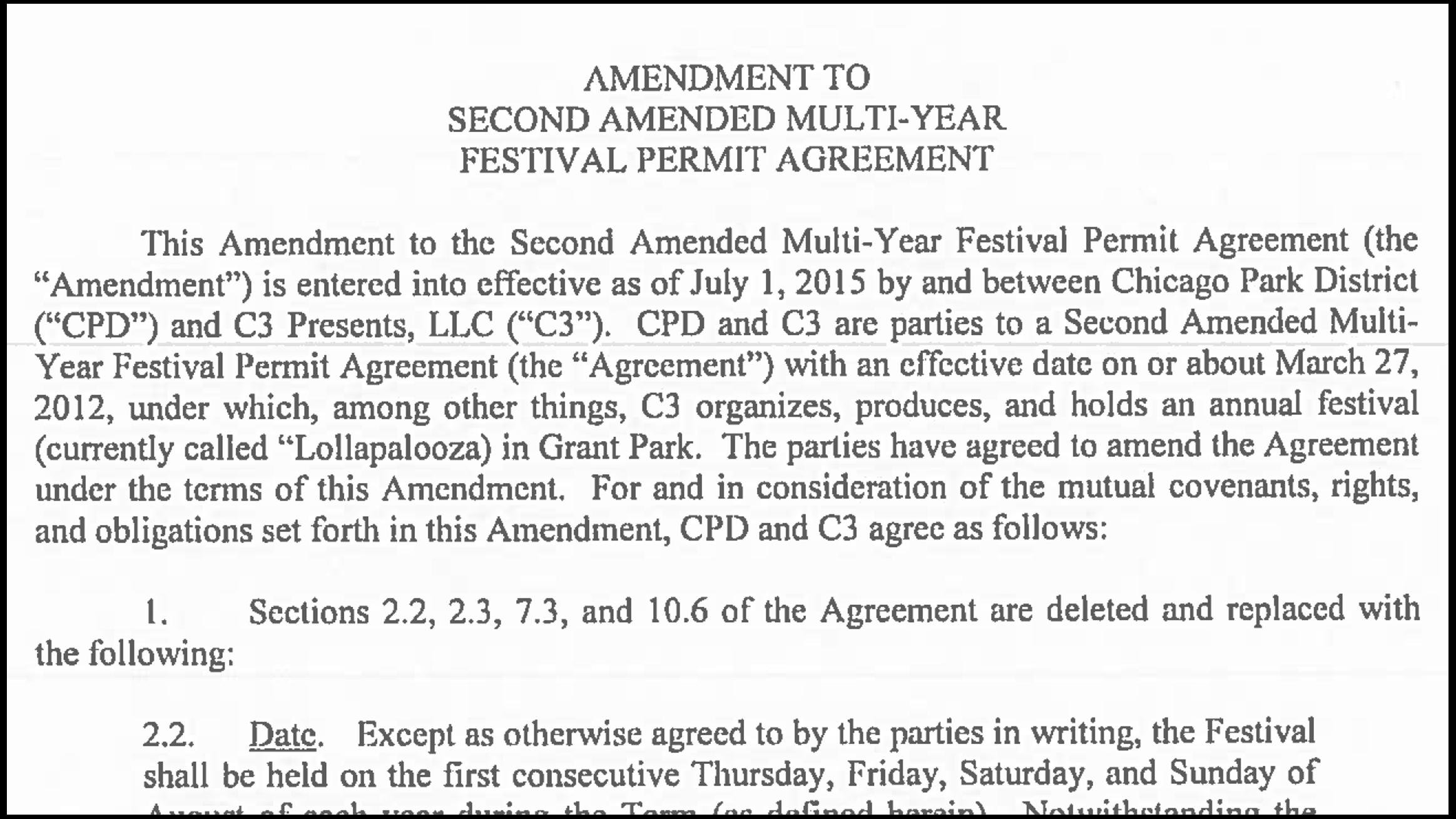 Document: Read the contract between the Park District and C3 Presents