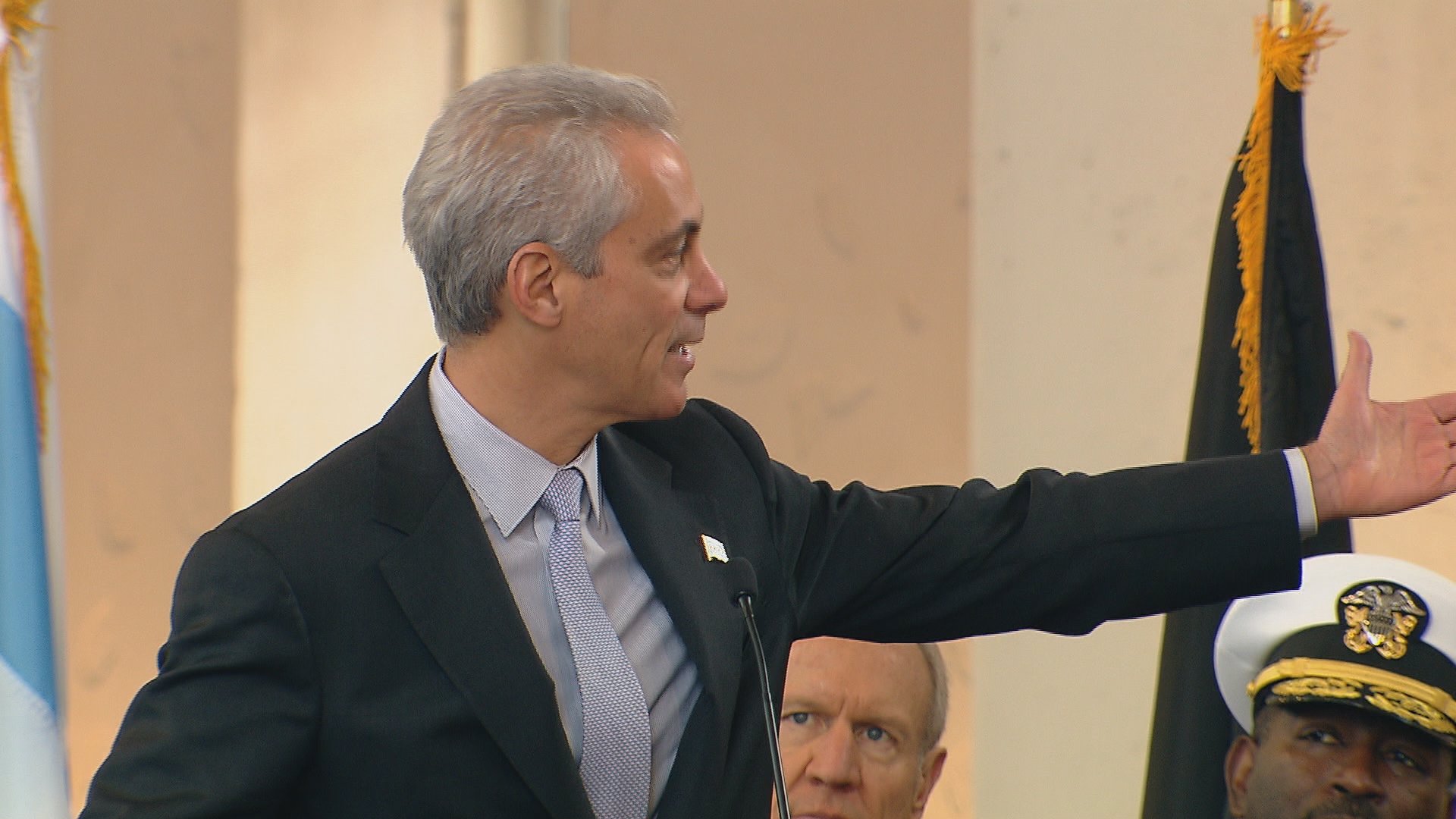Mayor Rahm Emanuel announces increased CHA help for veterans at Wednesday's Veteran's Day ceremony at Soldier Field.