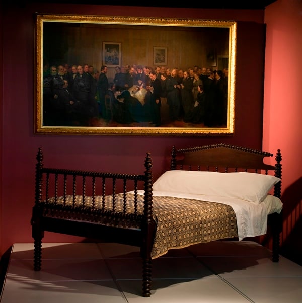 The bed where Lincoln died after being shot by John Wilkes Booth at Ford's Theatre in 1865. (Courtesy of the Chicago History Museum)
