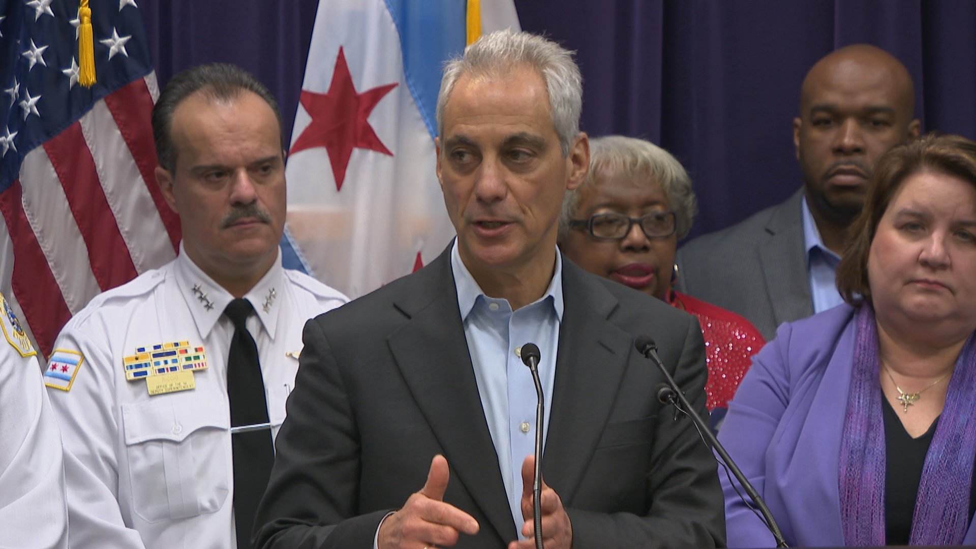 Mayor Rahm Emanuel speaks about the gun dealer licensing bill during a press conference on March 13, 2018.