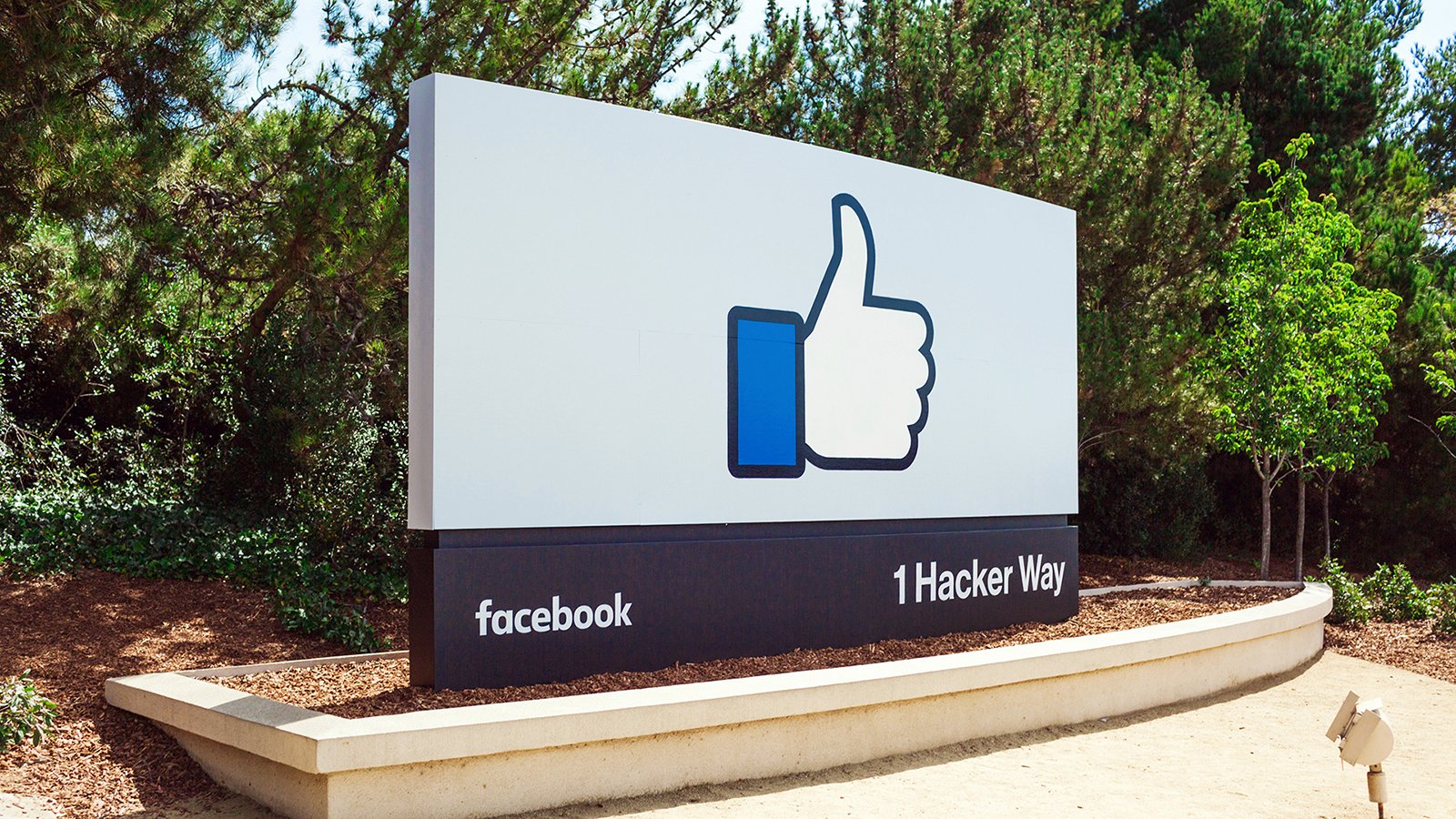 The sign outside the main entrance to Facebook HQ in Menlo Park, California. (Photo courtesy of Facebook)