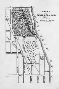 Lincoln Park was formerly a cemetery. "Plat of Cemetery Park, 1863," Chicago Park District archives 