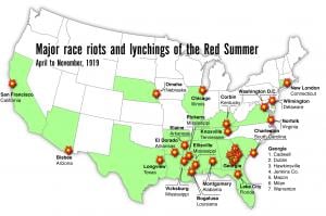 Map of Red Summer riots and lynchings. Click image to view photo gallery.