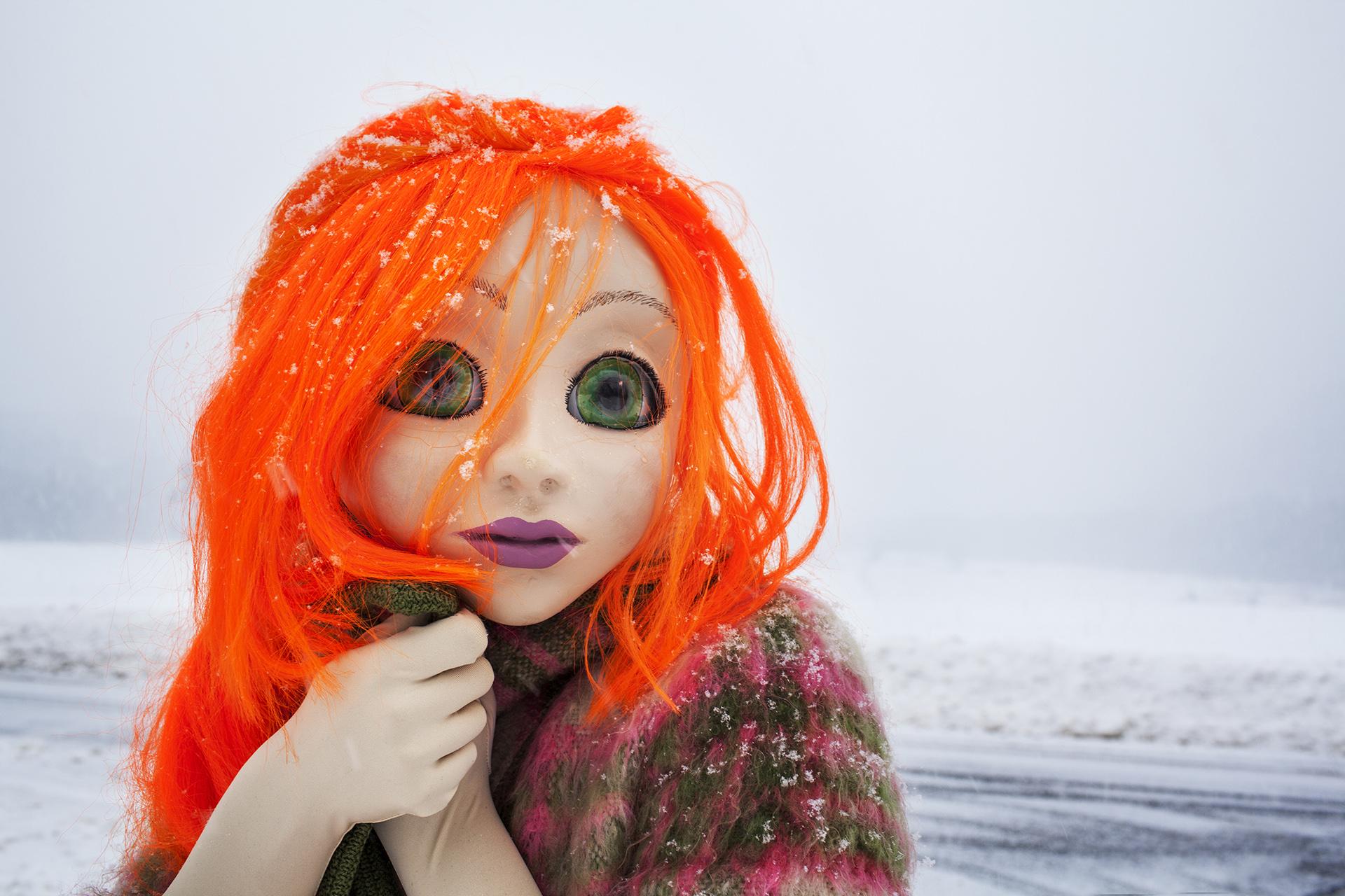Laurie Simmons, Orange Hair/Snow/Close Up, 2014. Photo: © Laurie Simmons, courtesy of the artist and Salon 94.