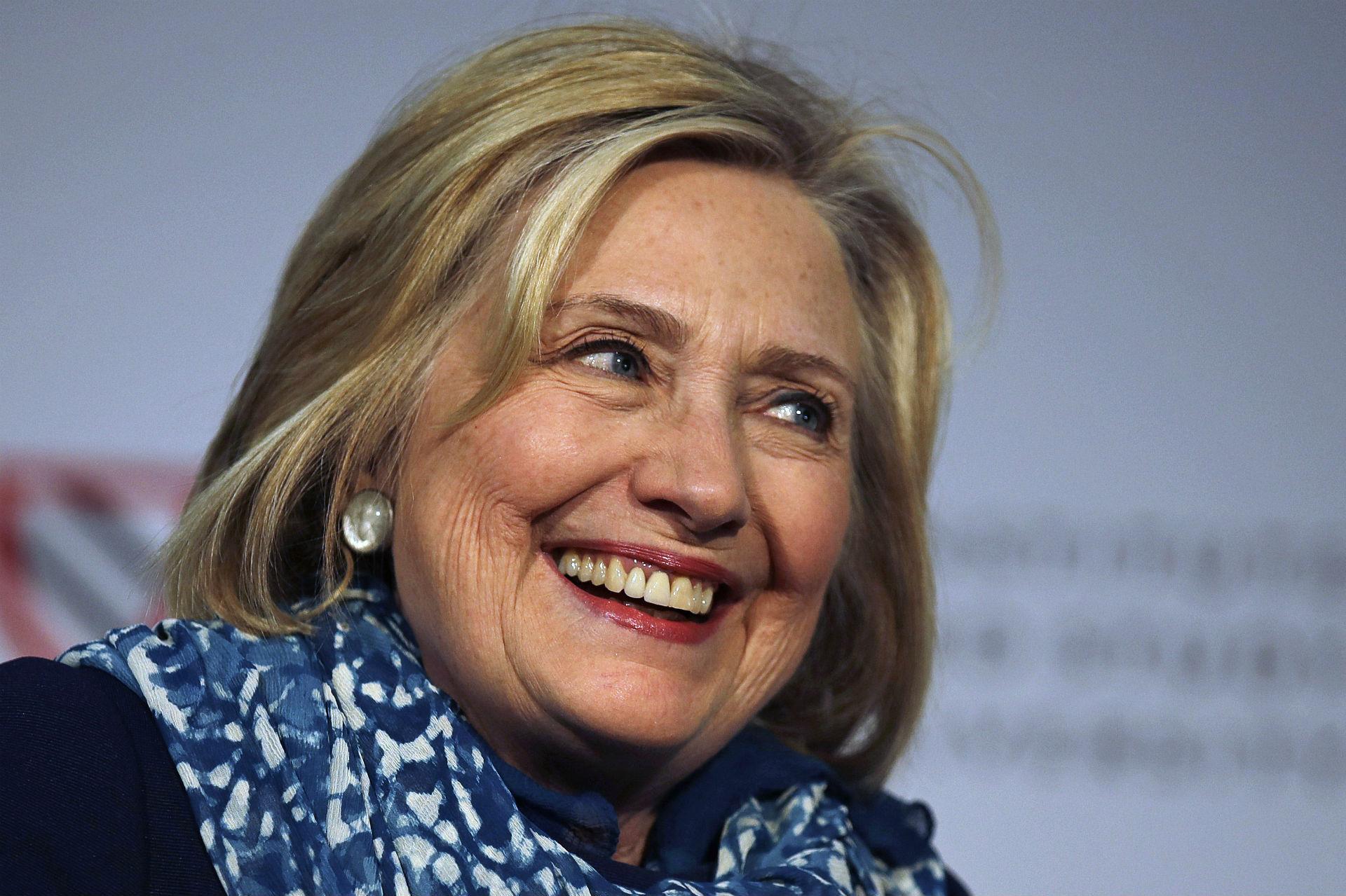 In this May 25, 2018 file photo, Hillary Clinton smiles as she is introduced at Harvard University in Cambridge, Massachusetts. (AP Photo / Charles Krupa)