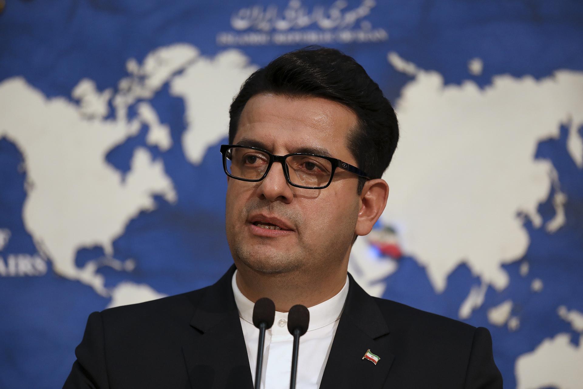 In this May 28, 2019 photo, Iran’s Foreign Ministry spokesman Abbas Mousavi speaks at a press conference in Tehran, Iran. (AP Photo / Vahid Salemi)