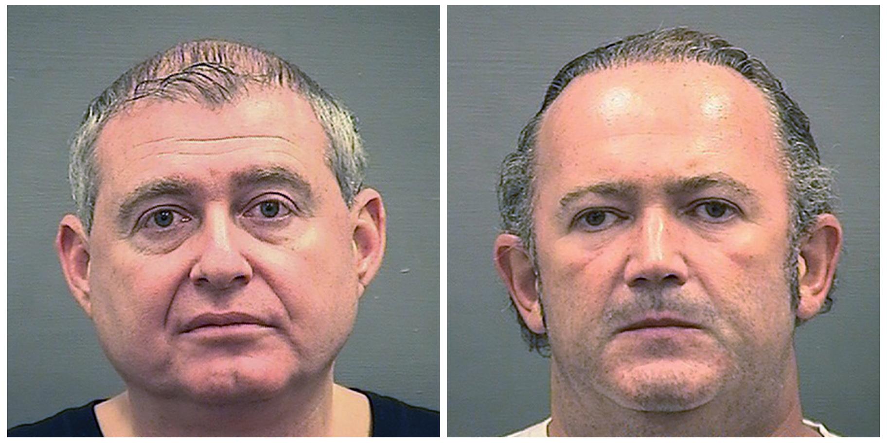 This combination of photos provided by the Alexandria Sheriff’s Office shows booking photos of Lev Parnas, left, and Igor Fruman. (Alexandria Sheriff's Office via AP)