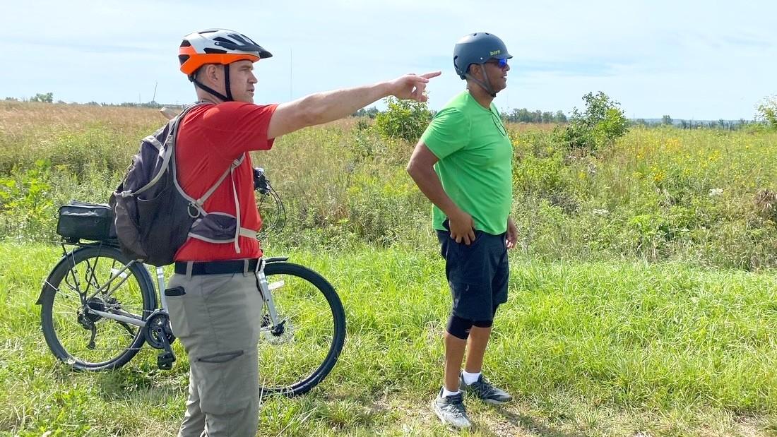 Arnold Randall (r) exploring forest preserve bike trails. (Courtesy Forest Preserve District of Cook County)
