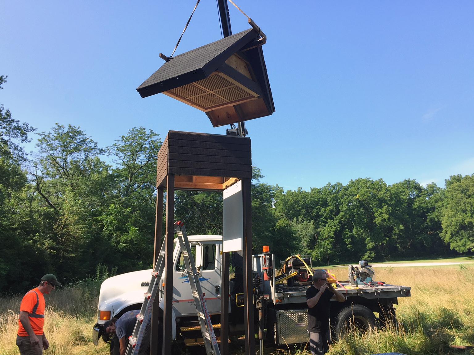 The sixth bat house to be installed in Cook County went up last week at Joe Orr Woods in Chicago Heights. (Courtesy Friends of the Chicago River)