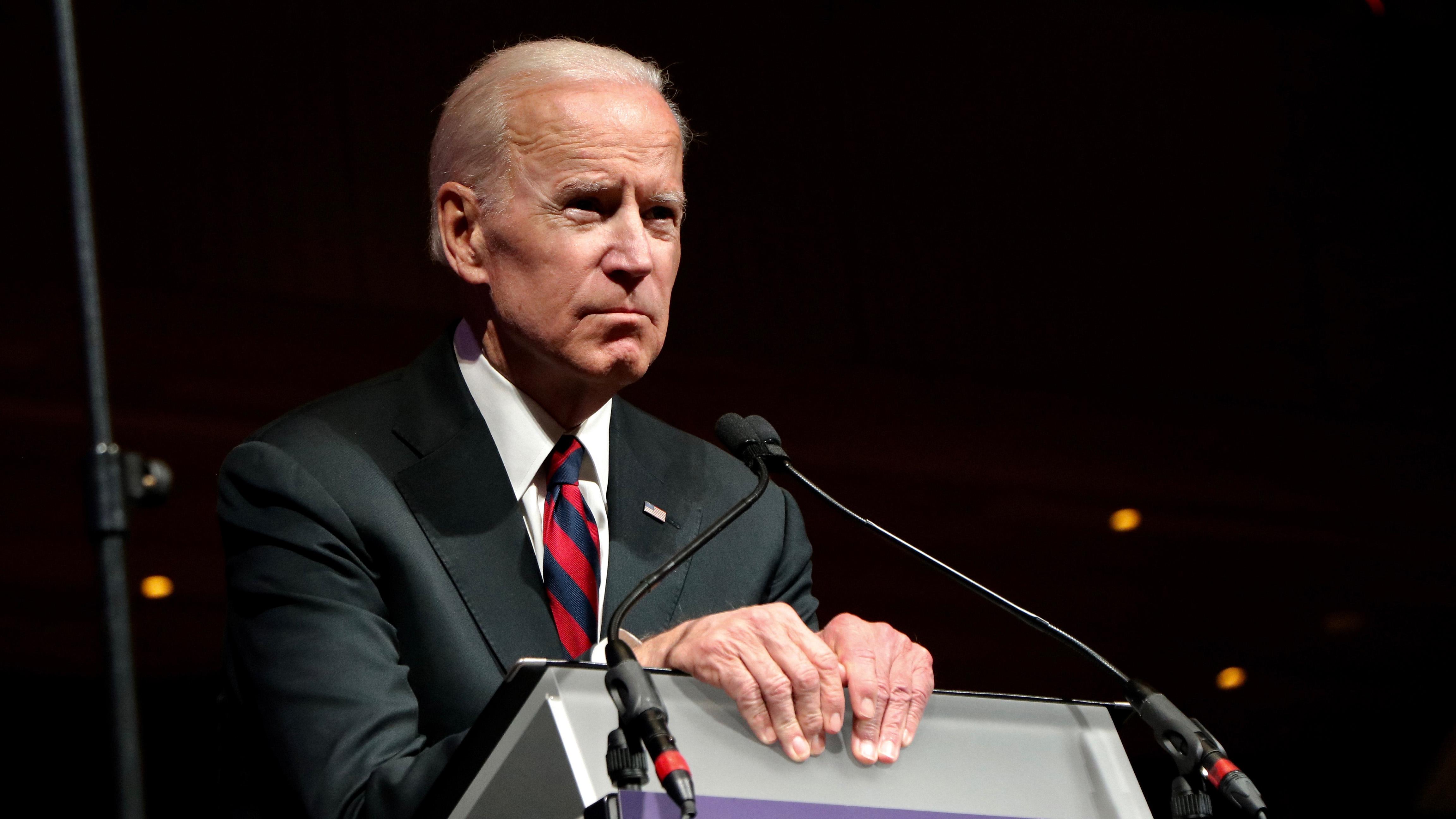 Former Vice President Joe Biden speaks at Northwestern University on March 9. (Evan Garcia / Chicago Tonight)