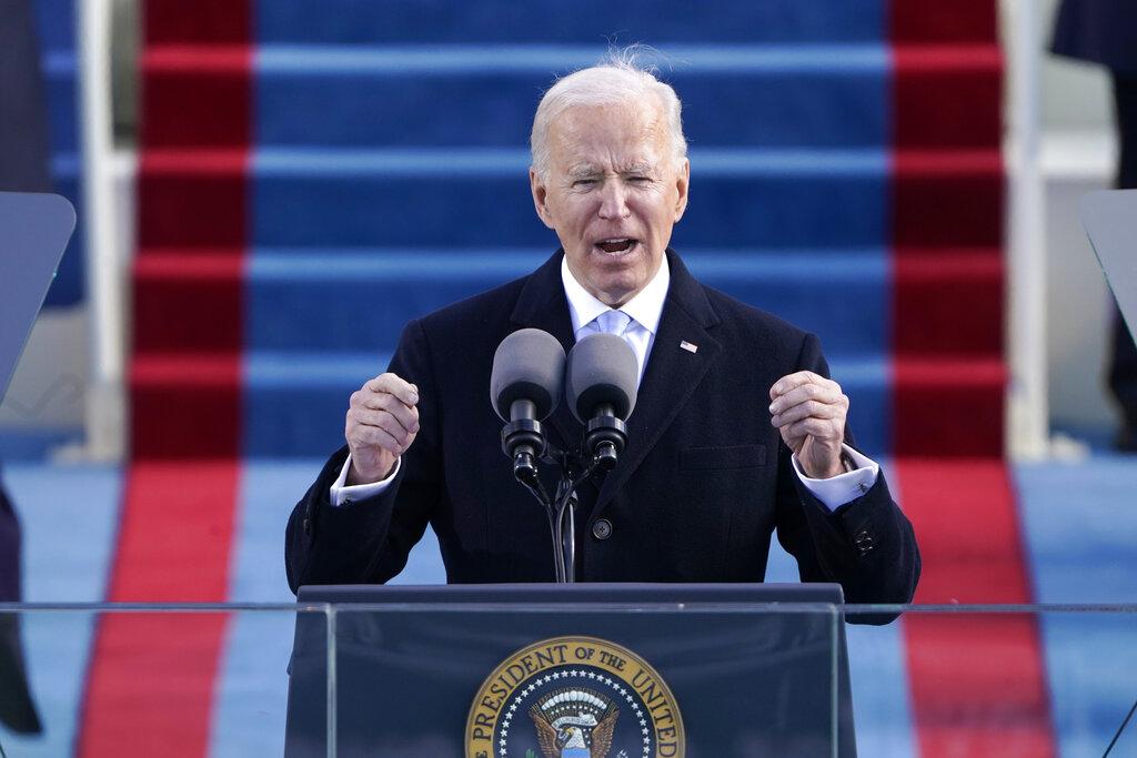 President Joe Biden speaks during the 59th Presidential Inauguration at the U.S. Capitol in Washington, Wednesday, Jan. 20, 2021. (AP Photo / Patrick Semansky, Pool)