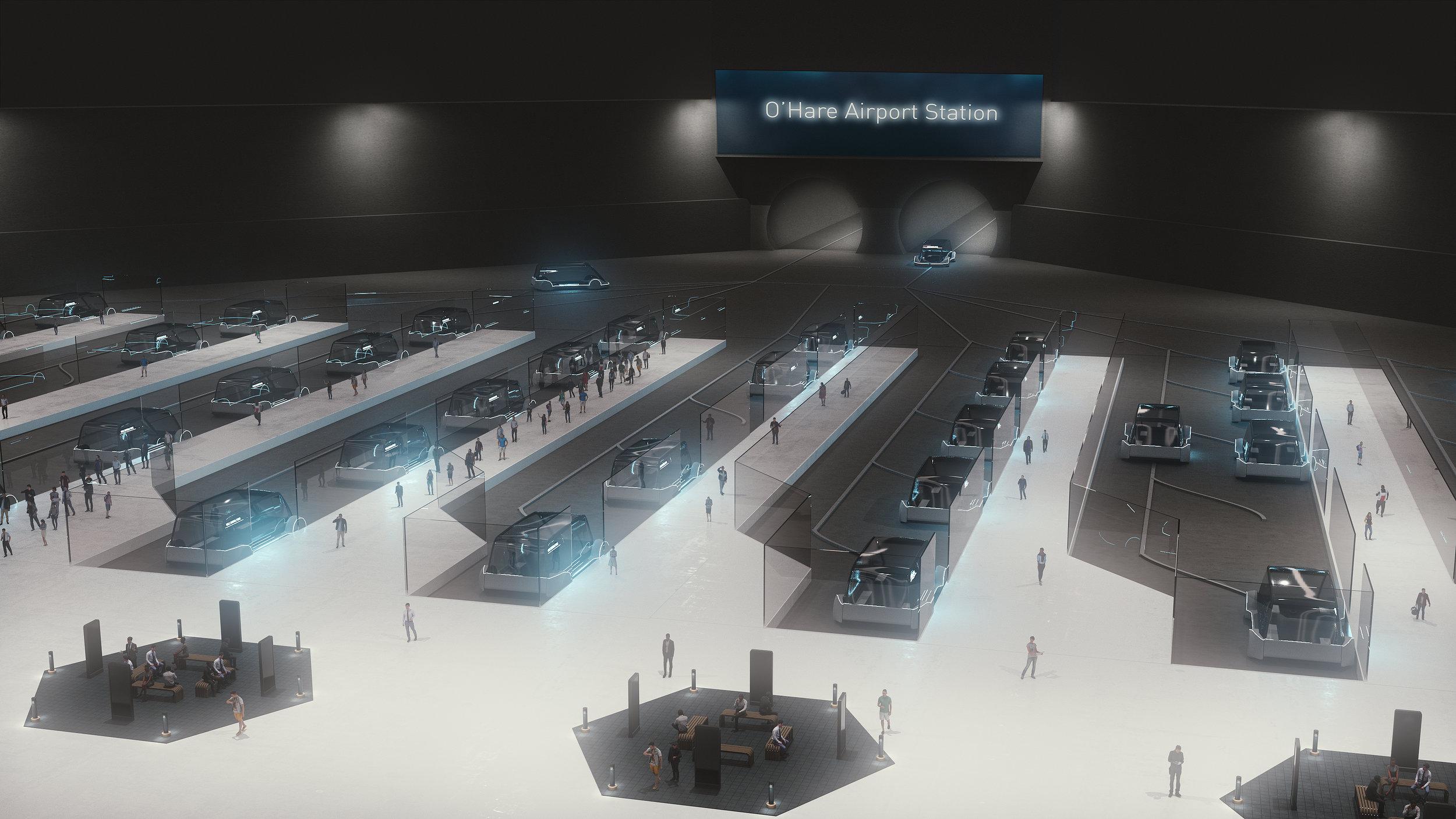 A rendering of a high-speed train station (Credit: The Boring Company)