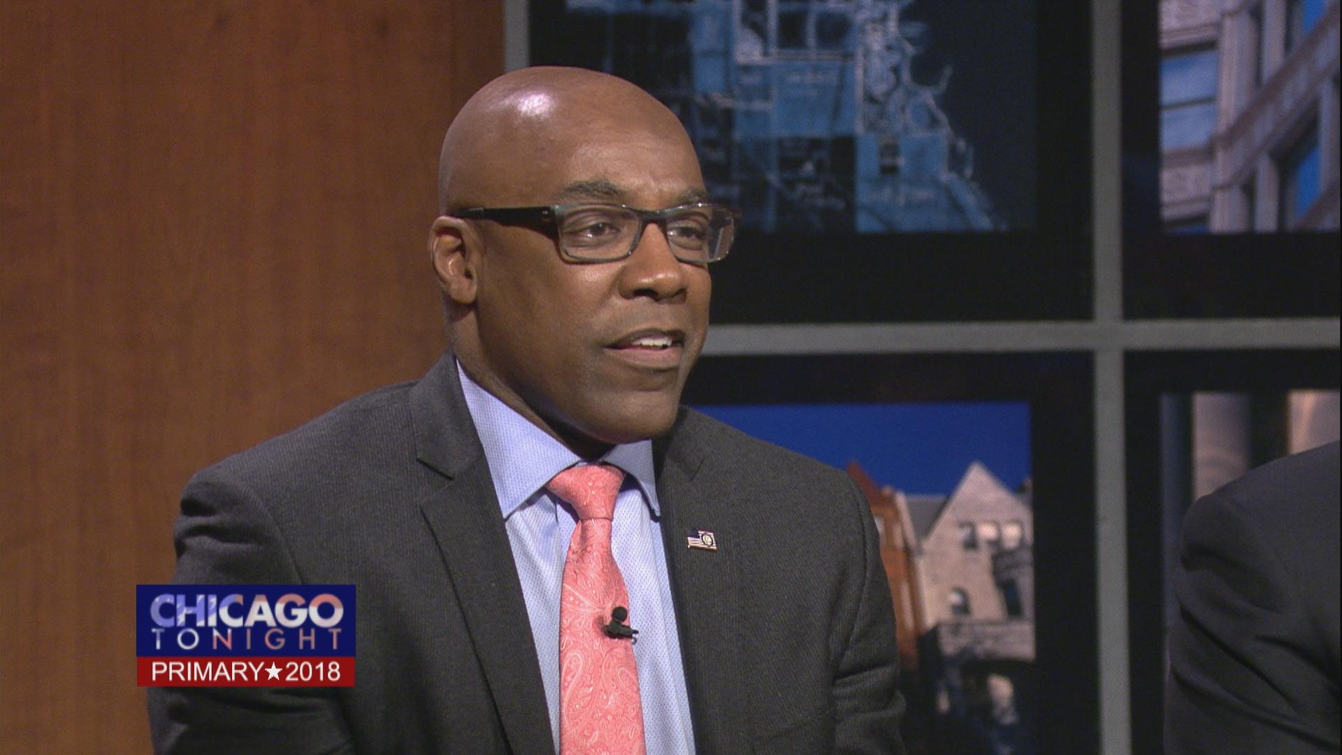 State Sen. Kwame Raoul participates in a Chicago Tonight candidate forum March 12, 2018.