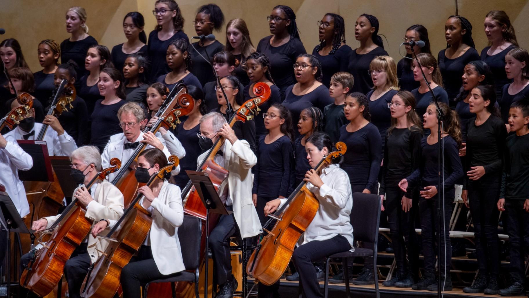 The musicians of the CSO were joined by members of the Chicago Children’s Choir in a performance of Leonard Bernstein’s “Symphony No. 3 (Kaddish) on July 30, 2022. (Courtesy of Ravinia)