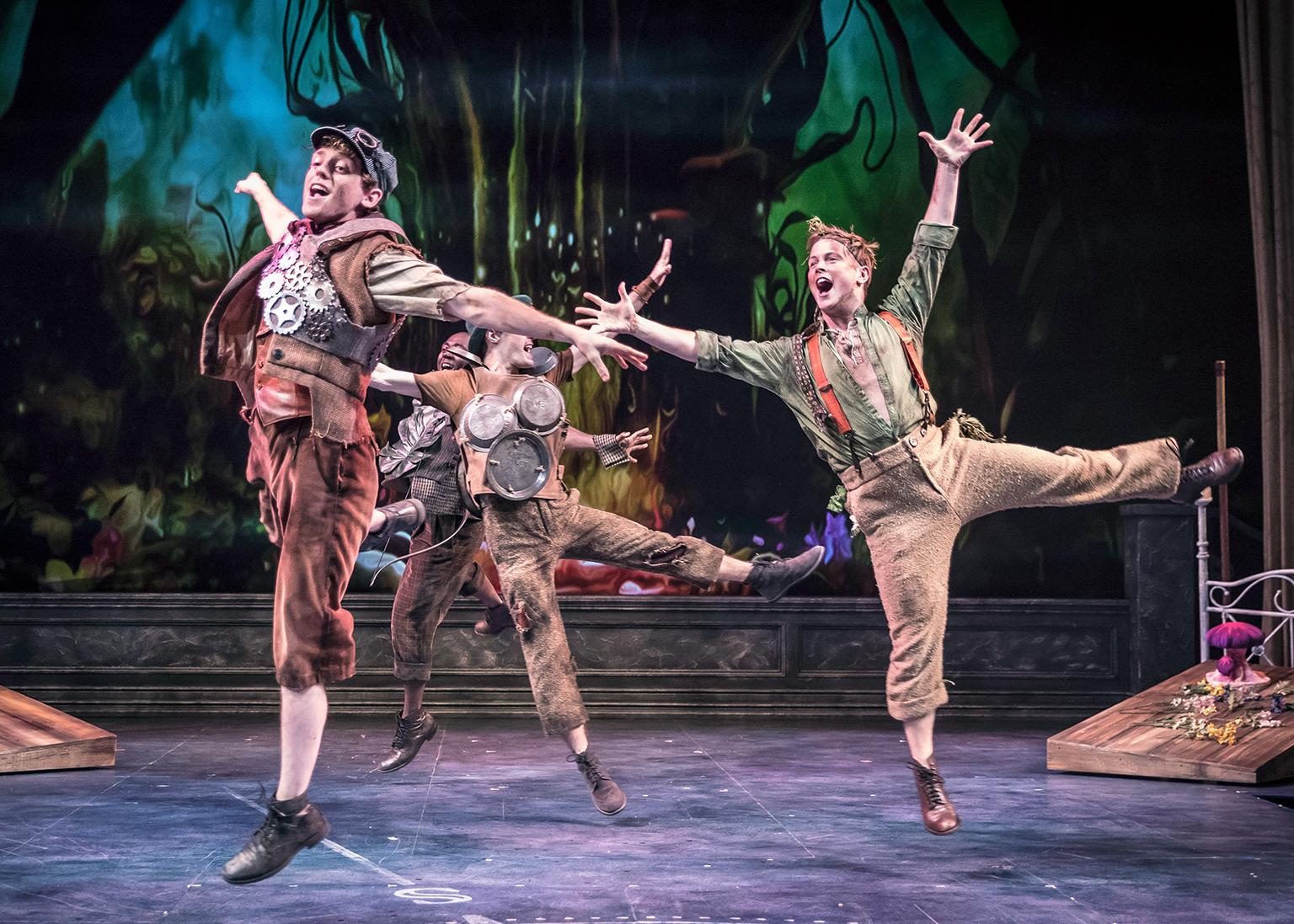 Toodles (Michael Kurowski), Nibs (Travis Austin Wright), Curly (Colin Lawrence) and Slightly Soiled (John Marshall Jr.) in “Peter Pan – A Musical Adventure.” (Photo by Liz Lauren)