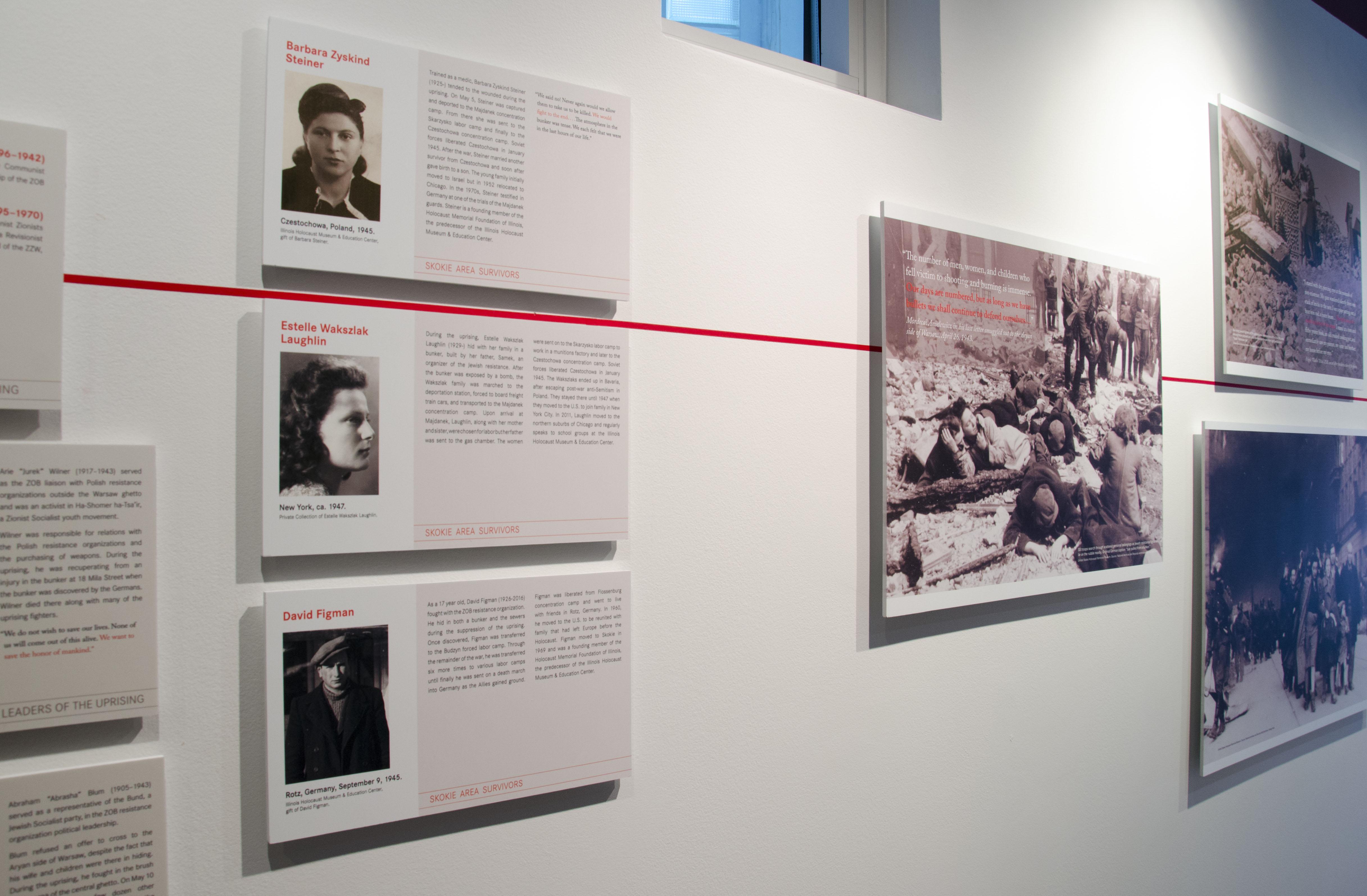Chicago survivors in Warsaw Ghetto Uprising photo exhibition. (Courtesy of Illinois Holocaust Museum & Education Center)