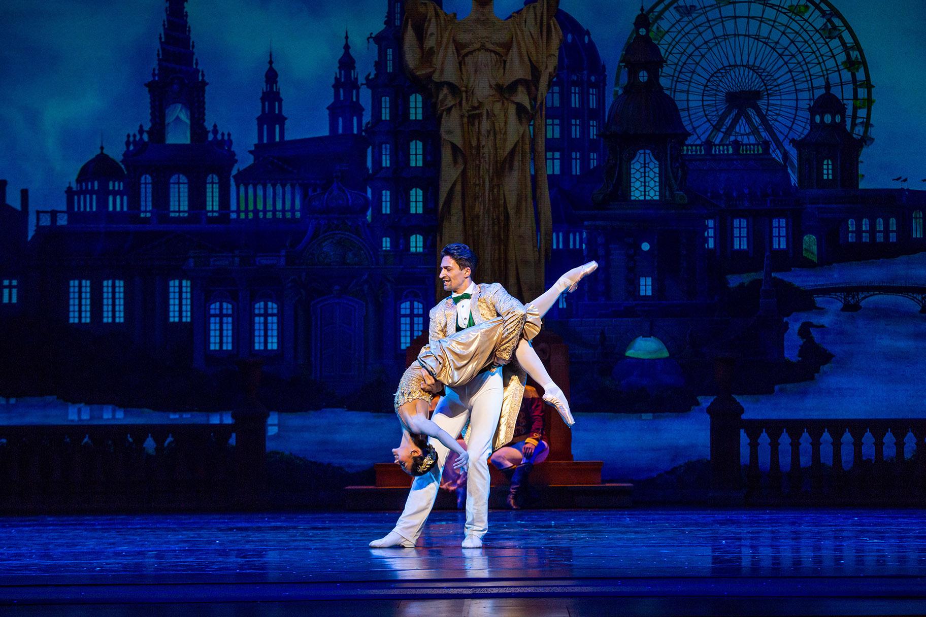 Christine Rocas and Temur Sulashvili in the Joffrey Ballet production of “The Nutcracker.” (Photo by Cheryl Mann)