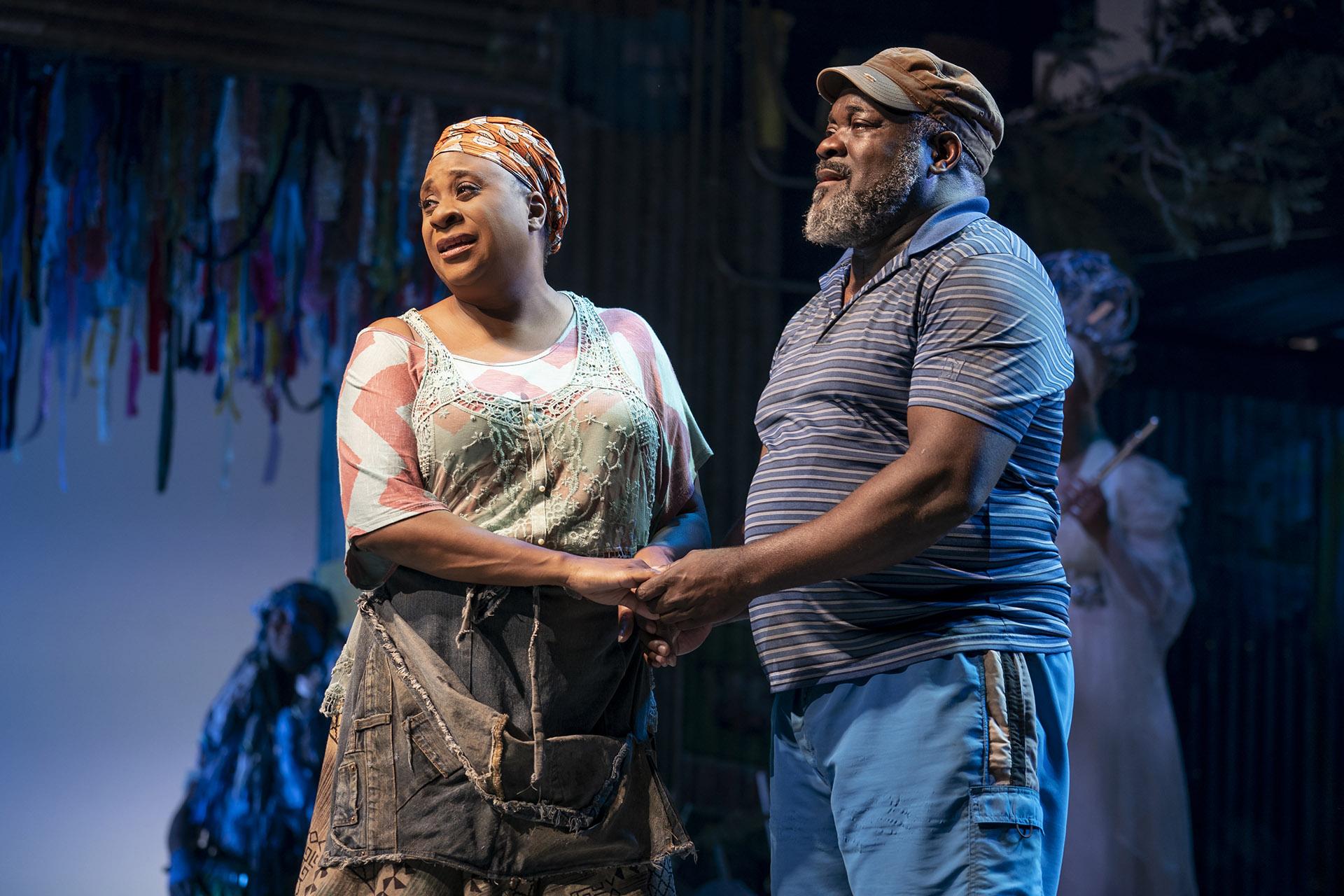 Danielle Lee Greaves (left) as Mama Euralie and Phillip Boykin as Tonton Julian in the North American Tour of “Once On This Island.” (Photo by Joan Marcus / 2019)