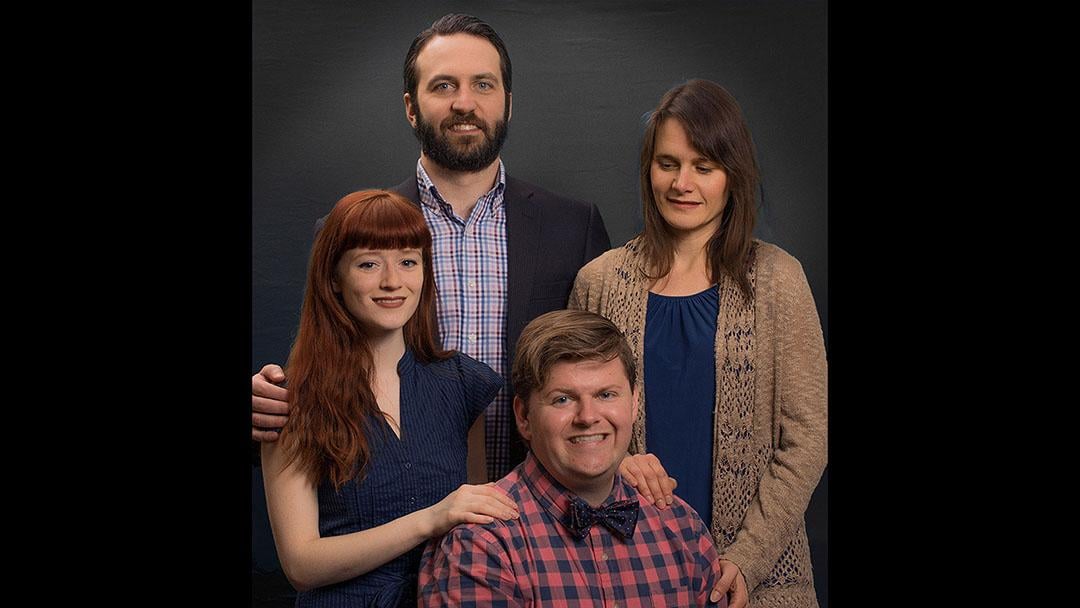 Tristin Hall, Nick Freed, Justin Tsatsa and Amy Johnson (left to right) are staring in Deana Jent's play, FALLING. (Courtesy of Interrobang Theater) 