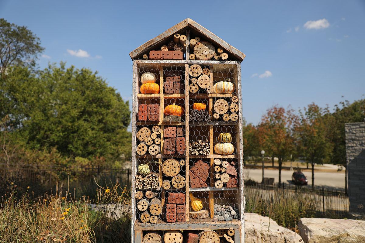 Lincoln Park Zoo’s insect hotel is filled with different materials that support various local insect species. (Courtesy Lincoln Park Zoo)