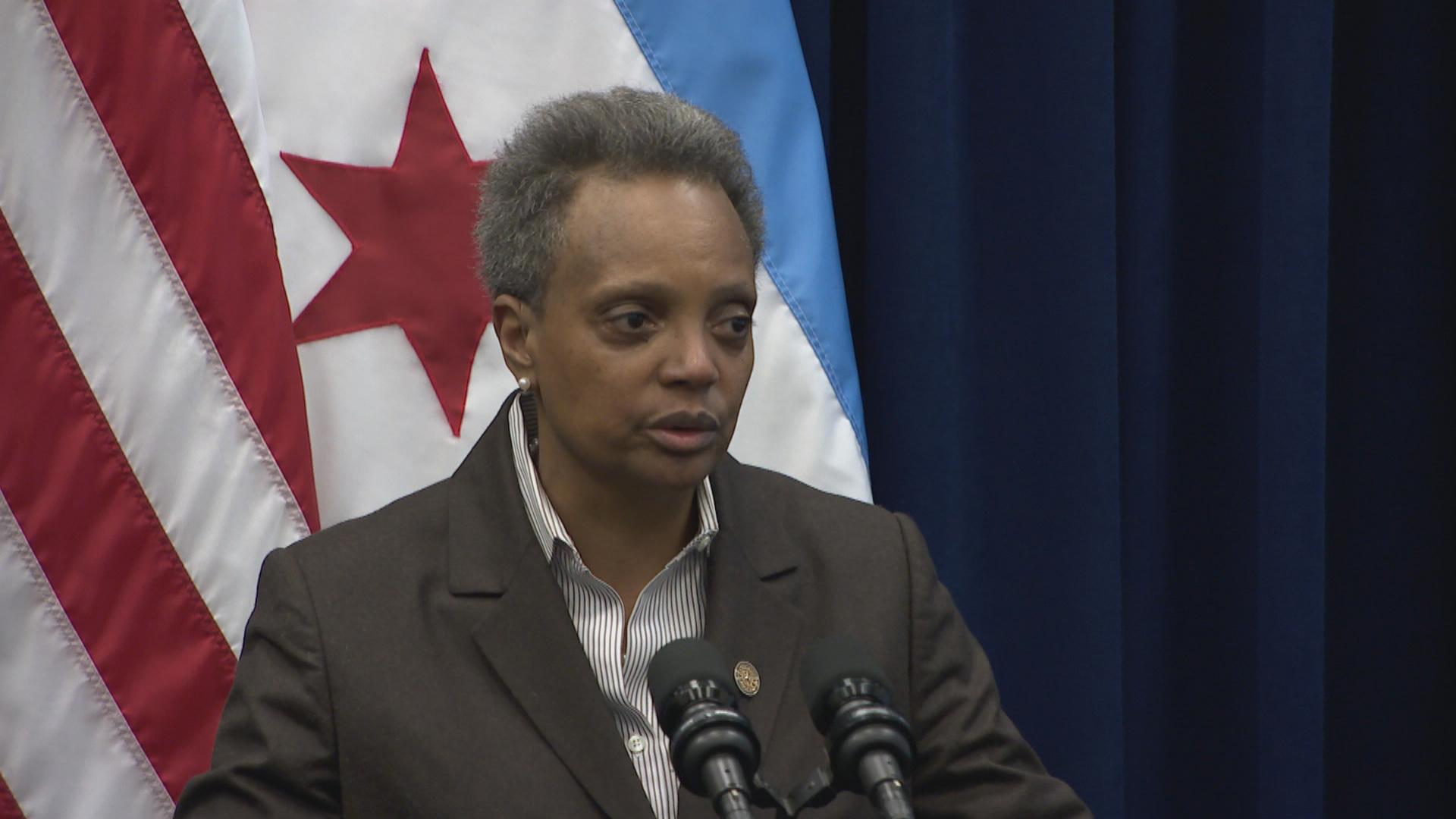 Mayor Lori Lightfoot speaks to the media following a chaotic City Council meeting on Wednesday, Dec. 18, 2019. (WTTW News)