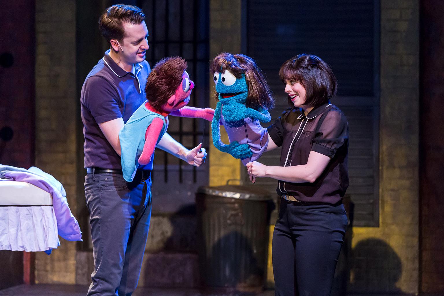 Jackson Evans and Leah Morrow in “Avenue Q” at Mercury Theater. (Credit: Brett A. Beiner)