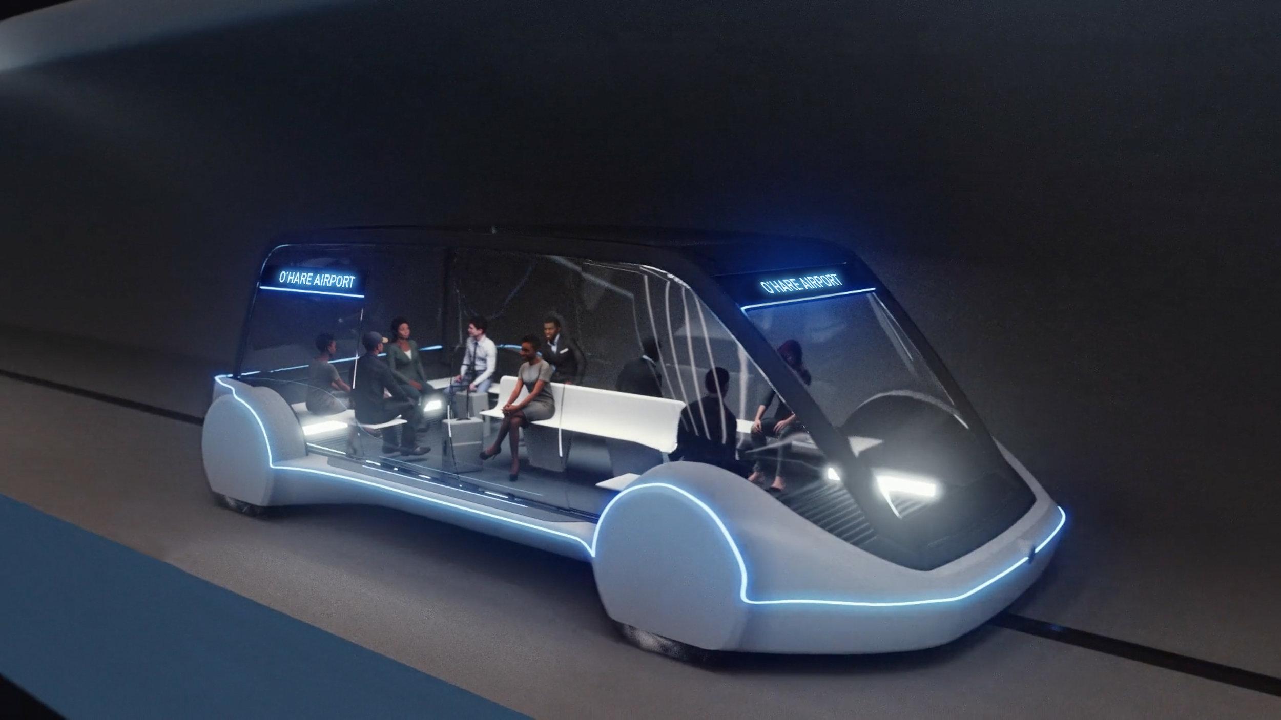 Elon Musk’s proposal calls for an underground system that transports travelers on pods at speeds of 125-150 mph. (Credit: The Boring Company)
