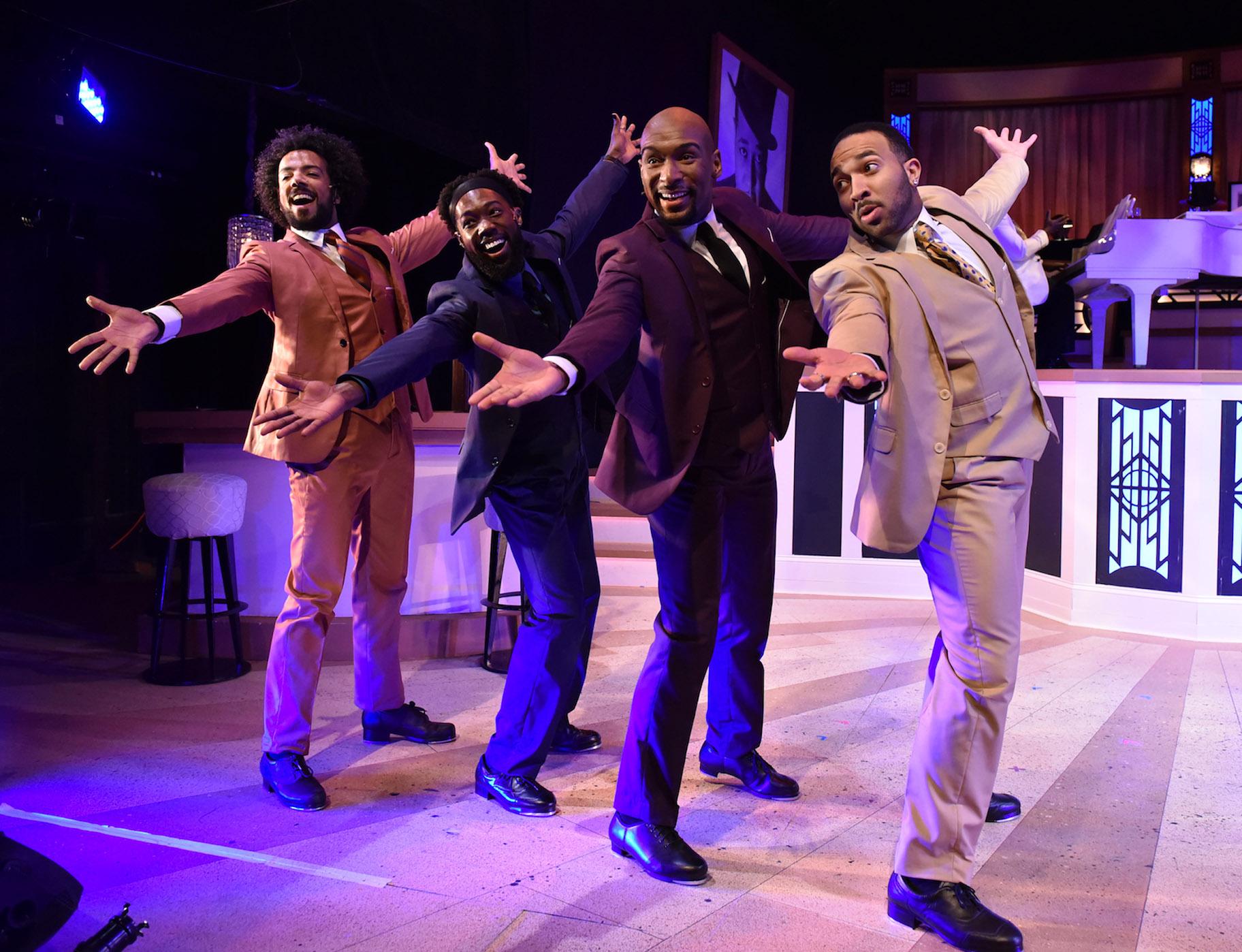 From left: Joey Stone, Eustace J. Williams, Donterrio Johnson and Chuckie Benson in “I’ve Got to Be a Rug Cutter” from “Sophisticated Ladies.” (Photo by Michael Courier) 