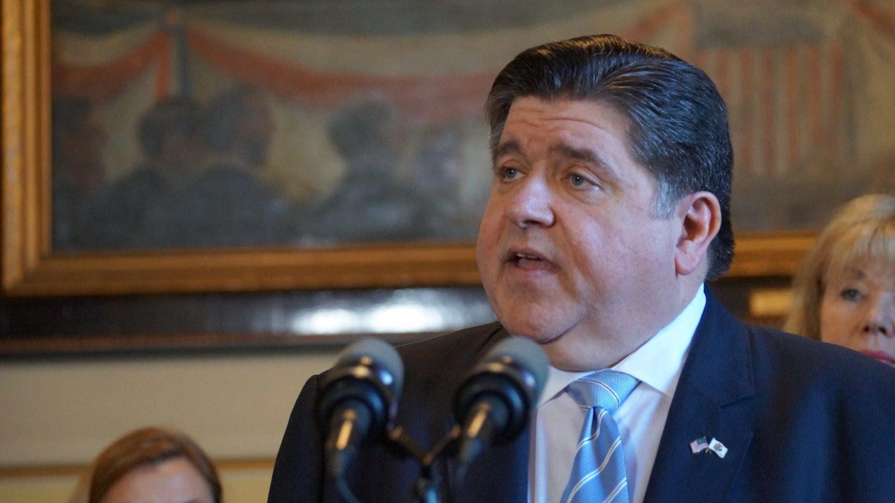 Gov. J.B. Pritzker speaks at a news conference at his Capitol office Wednesday, March 13, 2024, about his proposed changes that would limit the ability of insurance companies to deny claims or steer patients toward cheaper, and possibly less effective, treatments. (Peter Hancock / Capitol News Illinois)