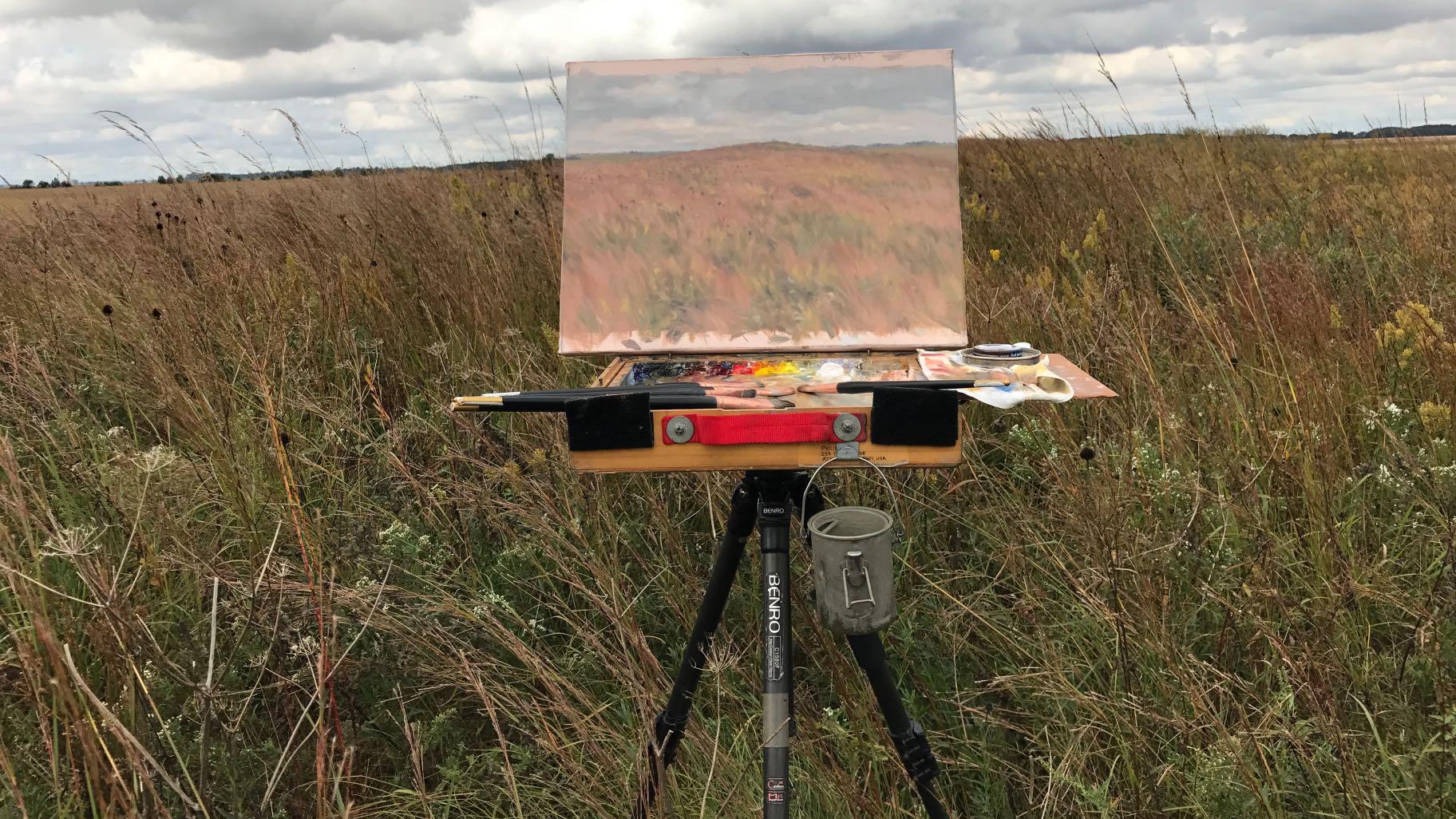 Using portable gear, artist Philip Juras creates field study sketches to capture rough details on site, which will be used to inform a more detailed, larger painting completed in his Georgia studio. (Credit Philip Juras)