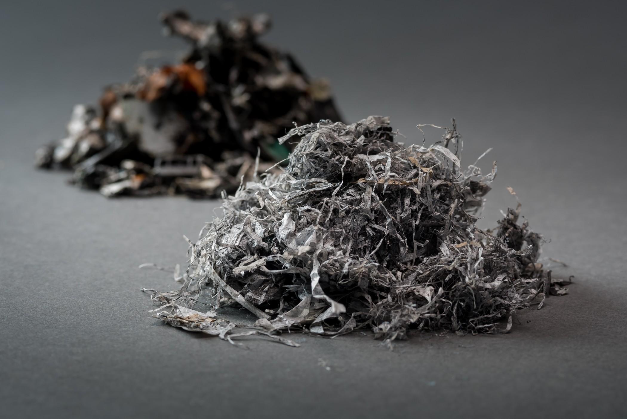 Lithium-ion batteries that have been shredded and the component materials extracted at the ReCell Center. (Courtesy of Argonne National Laboratory)