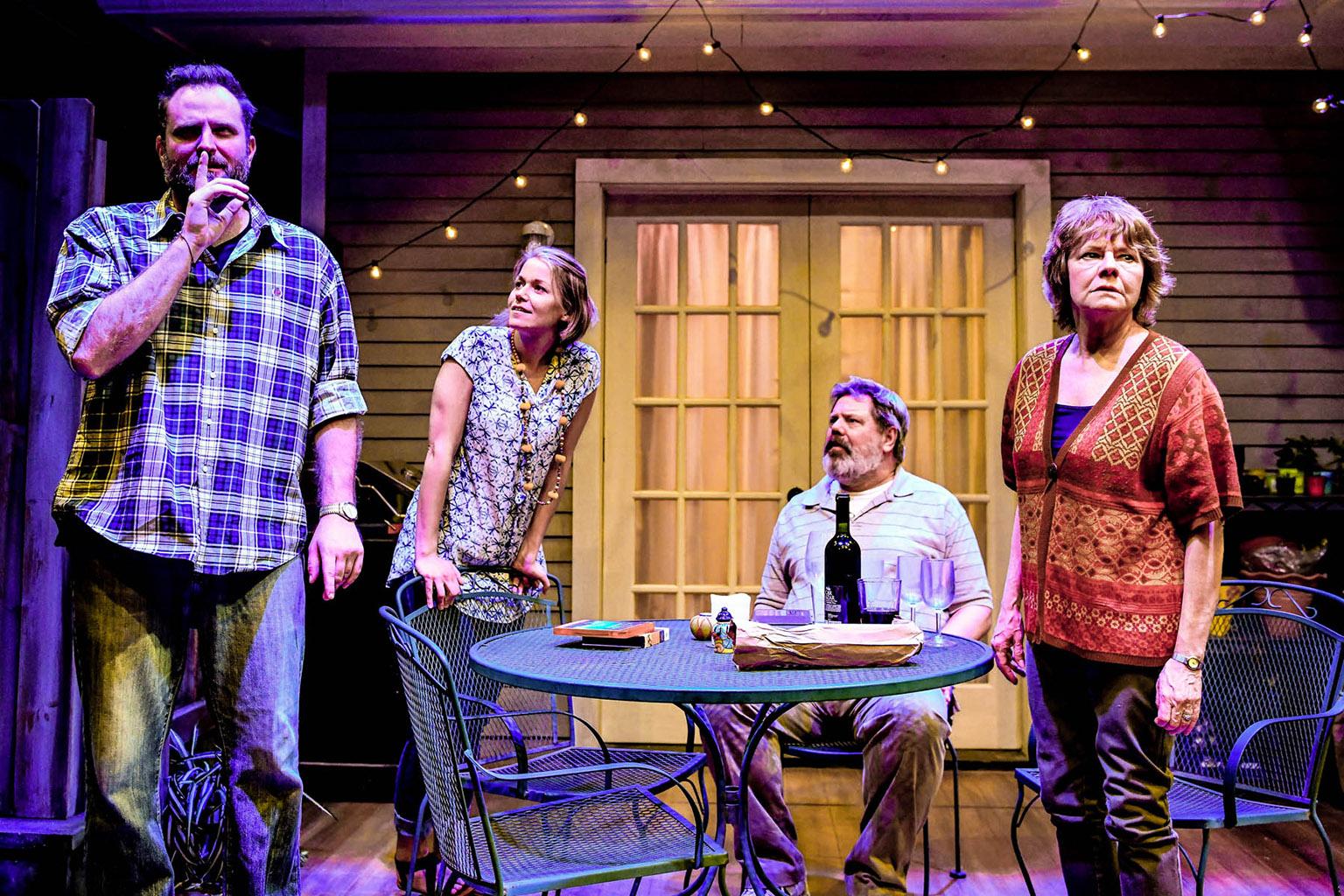 From left: Joseph Wiens, Cortney McKenna, H.B. Ward and Linda Reiter in “The Realistic Joneses.” (Photo by Evan Hanover)