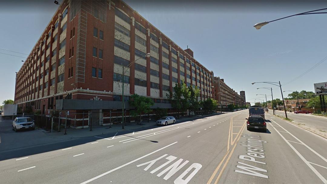 Chicago is looking to redevelop two buildings on West Pershing Road in McKinley Park, above, constructed by the Army in 1918 and formerly occupied by the Chicago Board of Education. (Google Maps)