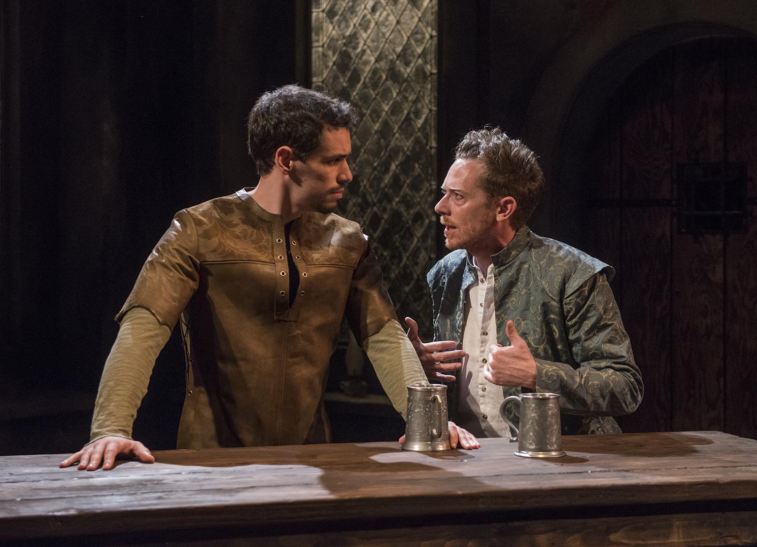 Ryan Hallahan, left, and Steve Haggard in “Witch” at Writers Theatre. (Photo credit: Michael Brosilow)