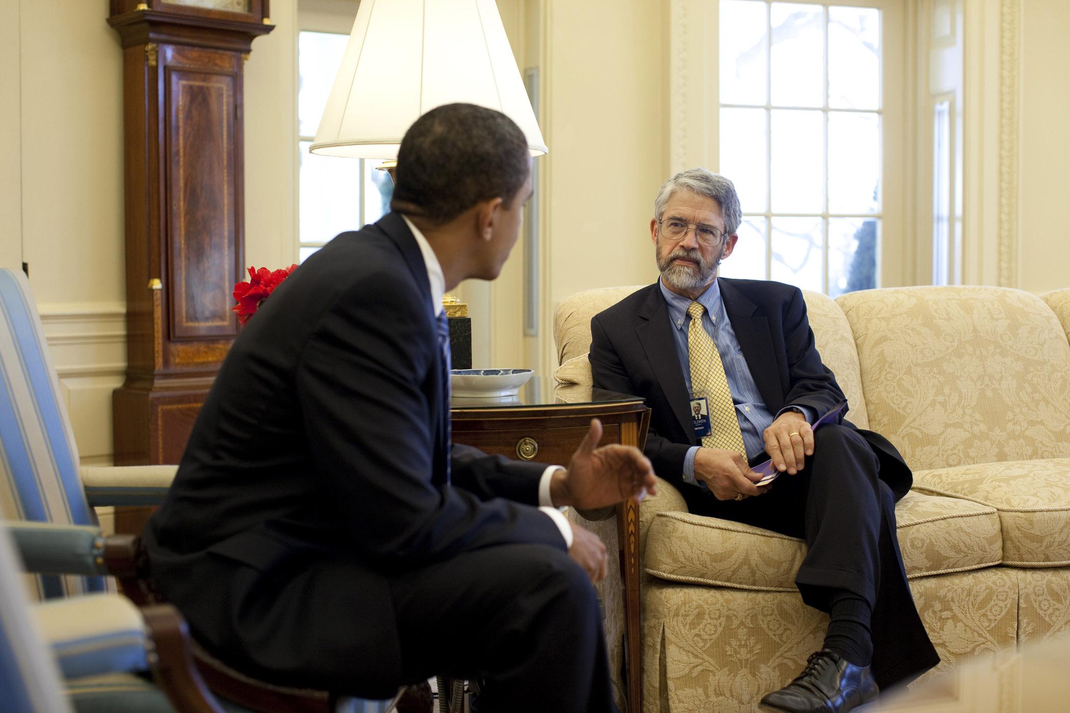 Former President Barack Obama with Science and Technology Adviser John P. Holdren (U.S. National Archives)